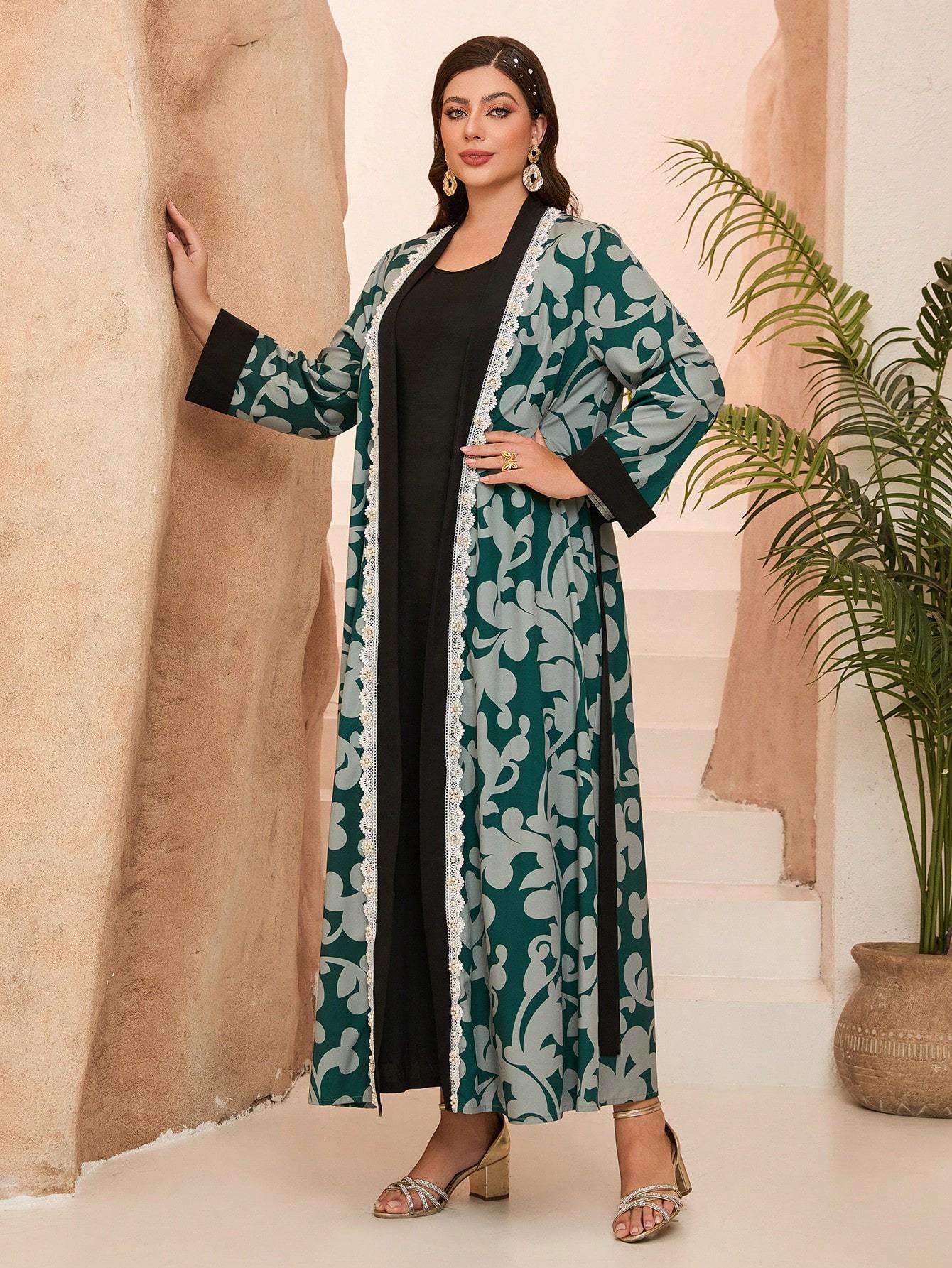 Leely Plus Middle East Arabic Muslim Turkish Abaya | Women's Loose Long Sleeve Appliques Cardigan Robe