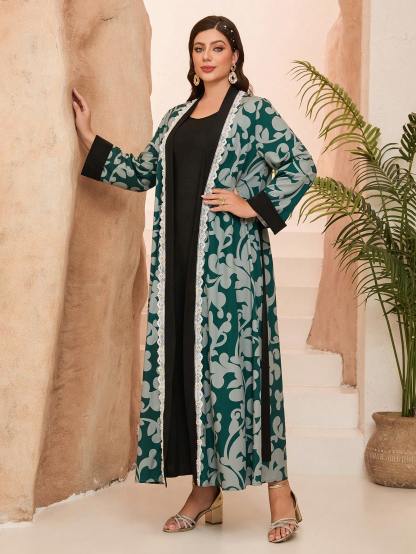 Leely Plus Middle East Arabic Muslim Turkish Abaya | Women's Loose Long Sleeve Appliques Cardigan Robe