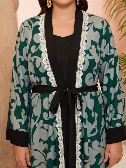 Leely Plus Middle East Arabic Muslim Turkish Abaya | Women's Loose Long Sleeve Appliques Cardigan Robe