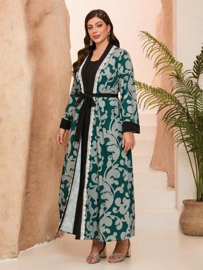 Leely Plus Middle East Arabic Muslim Turkish Abaya | Women's Loose Long Sleeve Appliques Cardigan Robe