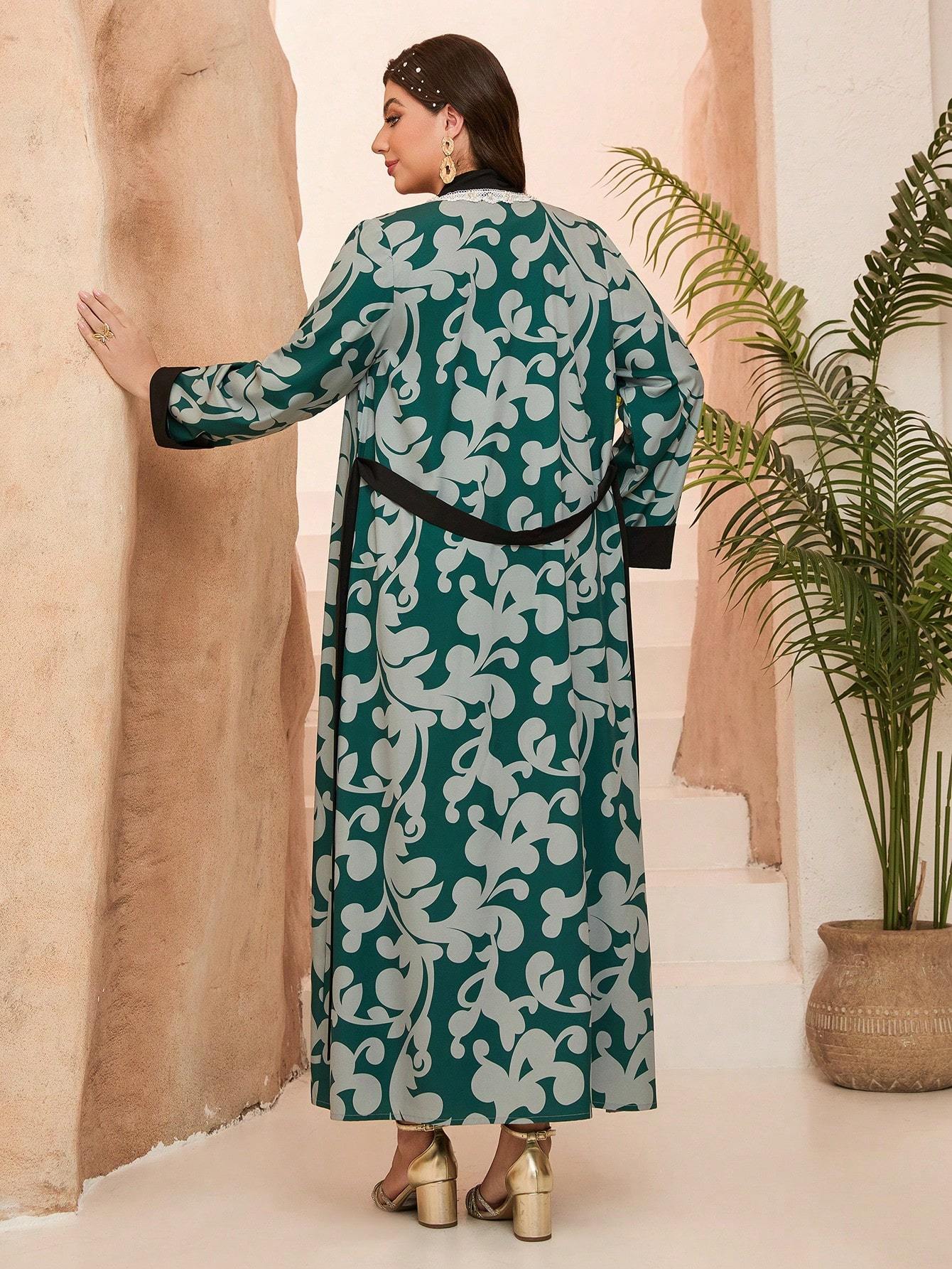 Leely Plus Middle East Arabic Muslim Turkish Abaya | Women's Loose Long Sleeve Appliques Cardigan Robe