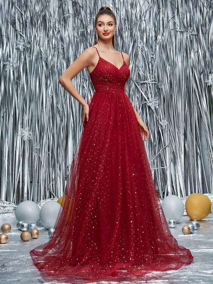 Leely Women's Elegant Spaghetti Straps Sleeveless Prom Dress