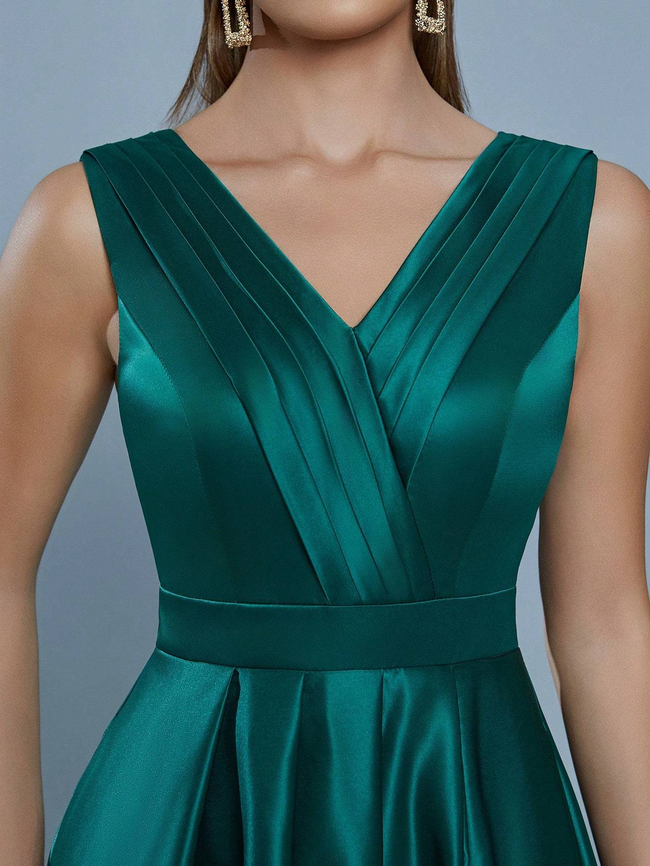 Leely Women's Elegant V Neck Sleeveless Prom Dress