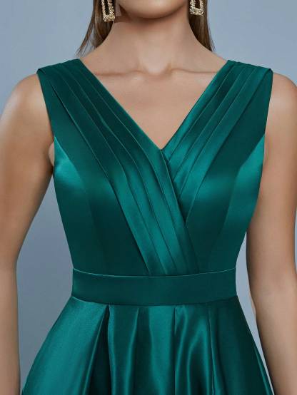 Leely Women's Elegant V Neck Sleeveless Prom Dress