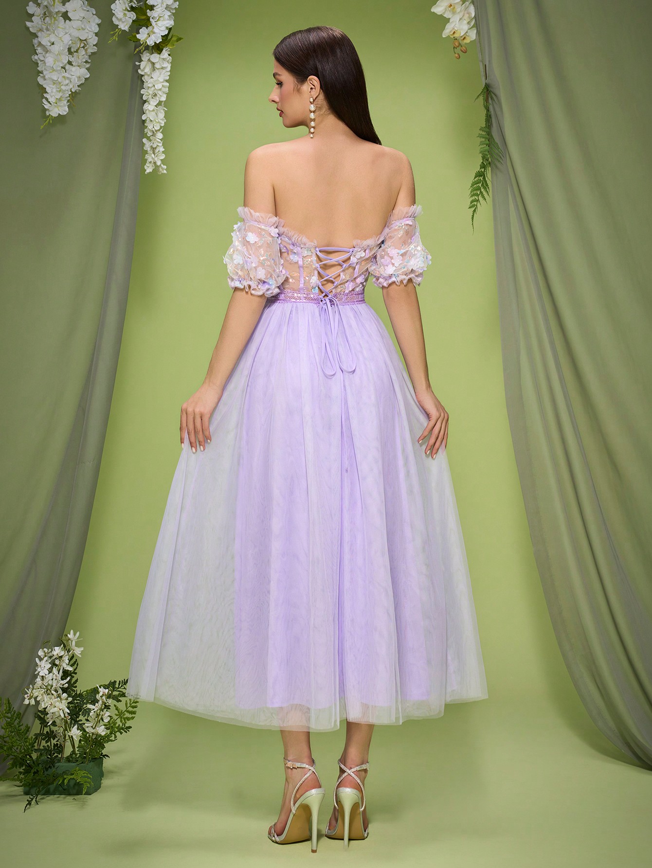 Leely Women's Elegant Off The Shoulder Short Sleeve Prom Dress