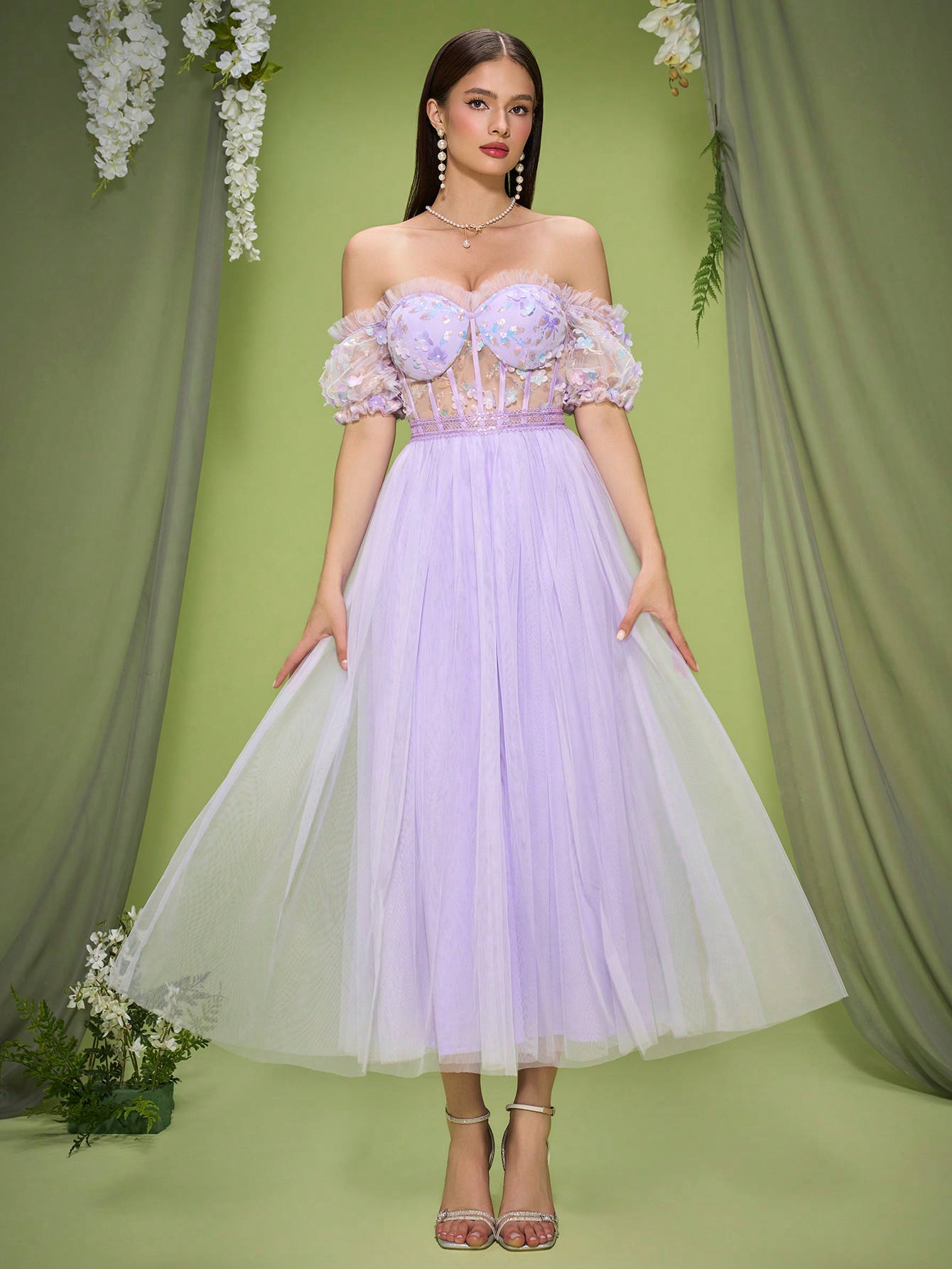 Leely Women's Elegant Sweetheart Cloak Sleeve Lace A-Line Dress