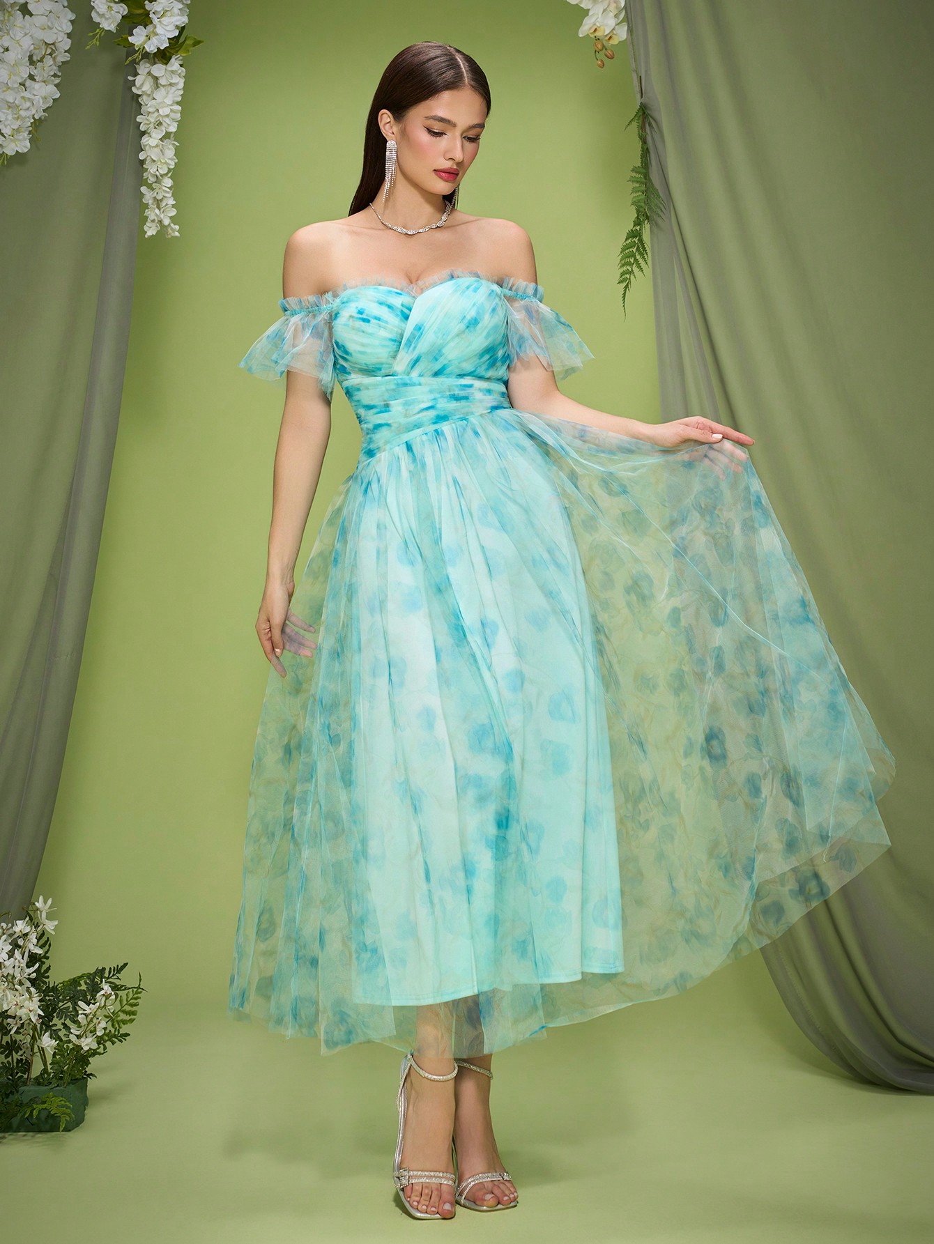 Leely Women's Elegant Off The Shoulder Short Sleeve Prom Dress