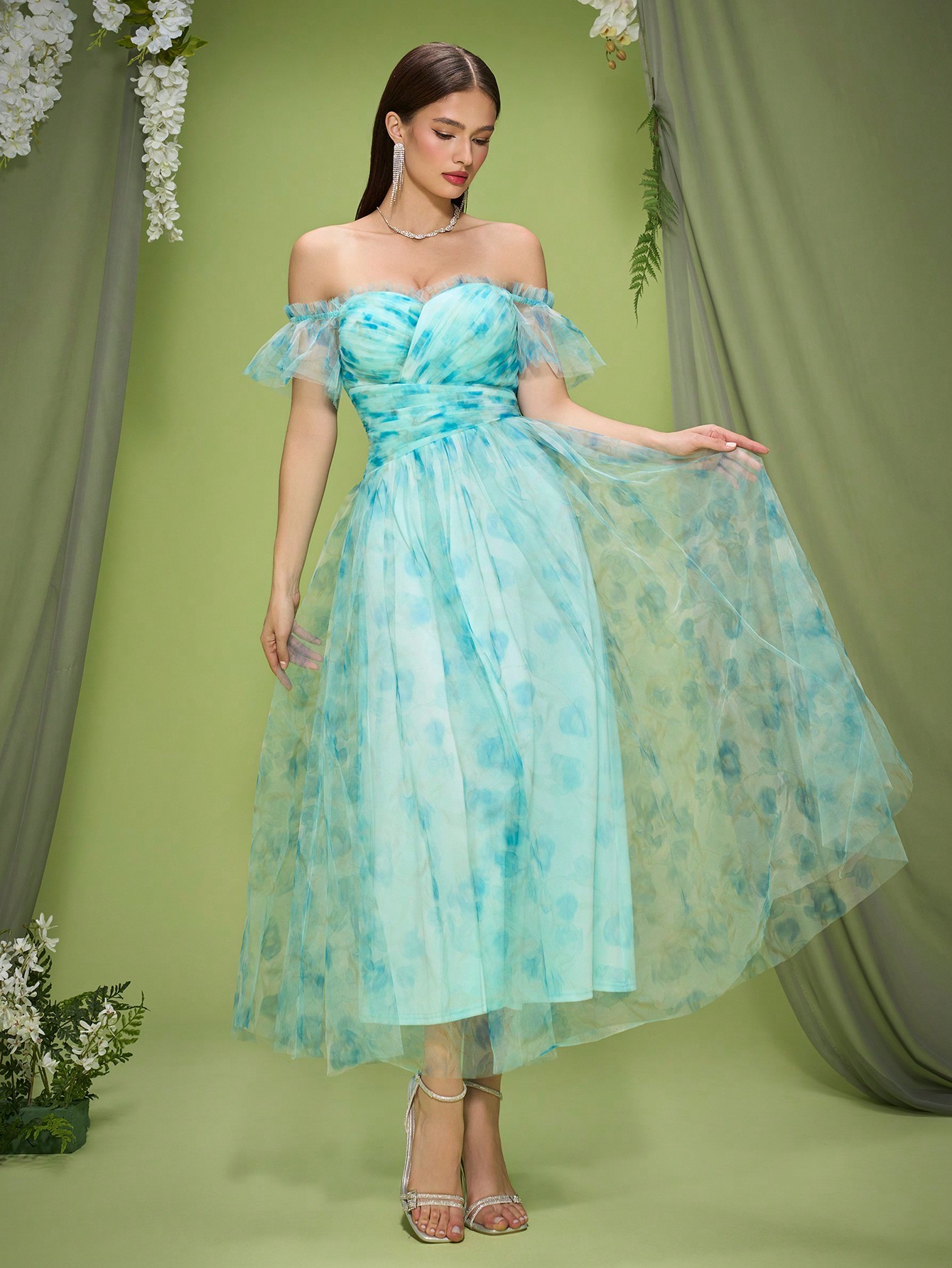 Leely Women's Elegant Off The Shoulder Short Sleeve Prom Dress