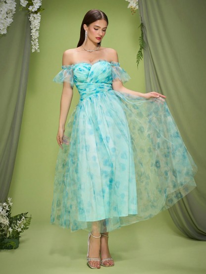 Leely Women's Elegant Off The Shoulder Short Sleeve Prom Dress