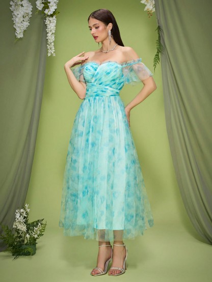 Leely Women's Elegant Off The Shoulder Short Sleeve Prom Dress