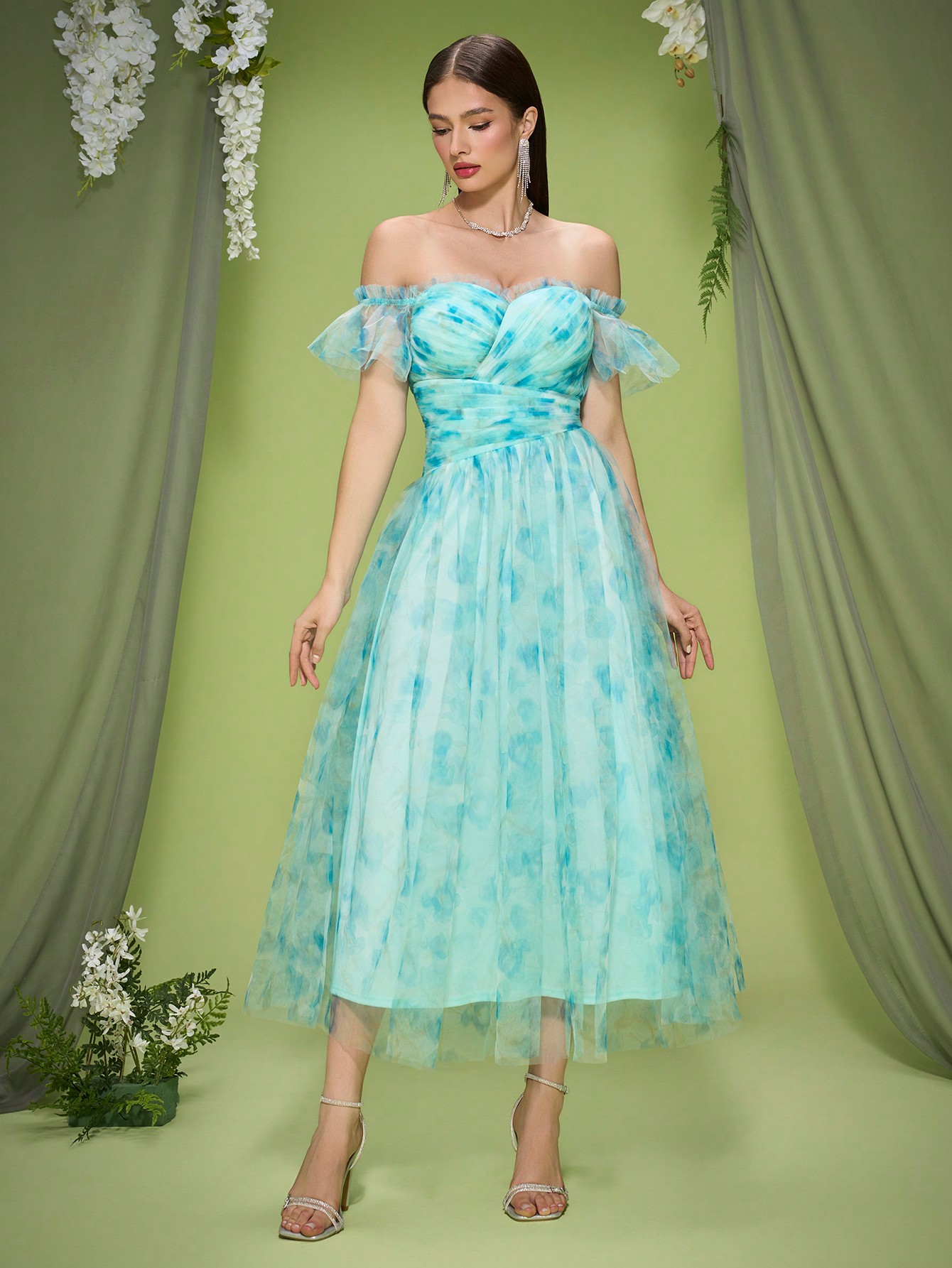 Leely Women's Elegant Off The Shoulder Short Sleeve Prom Dress