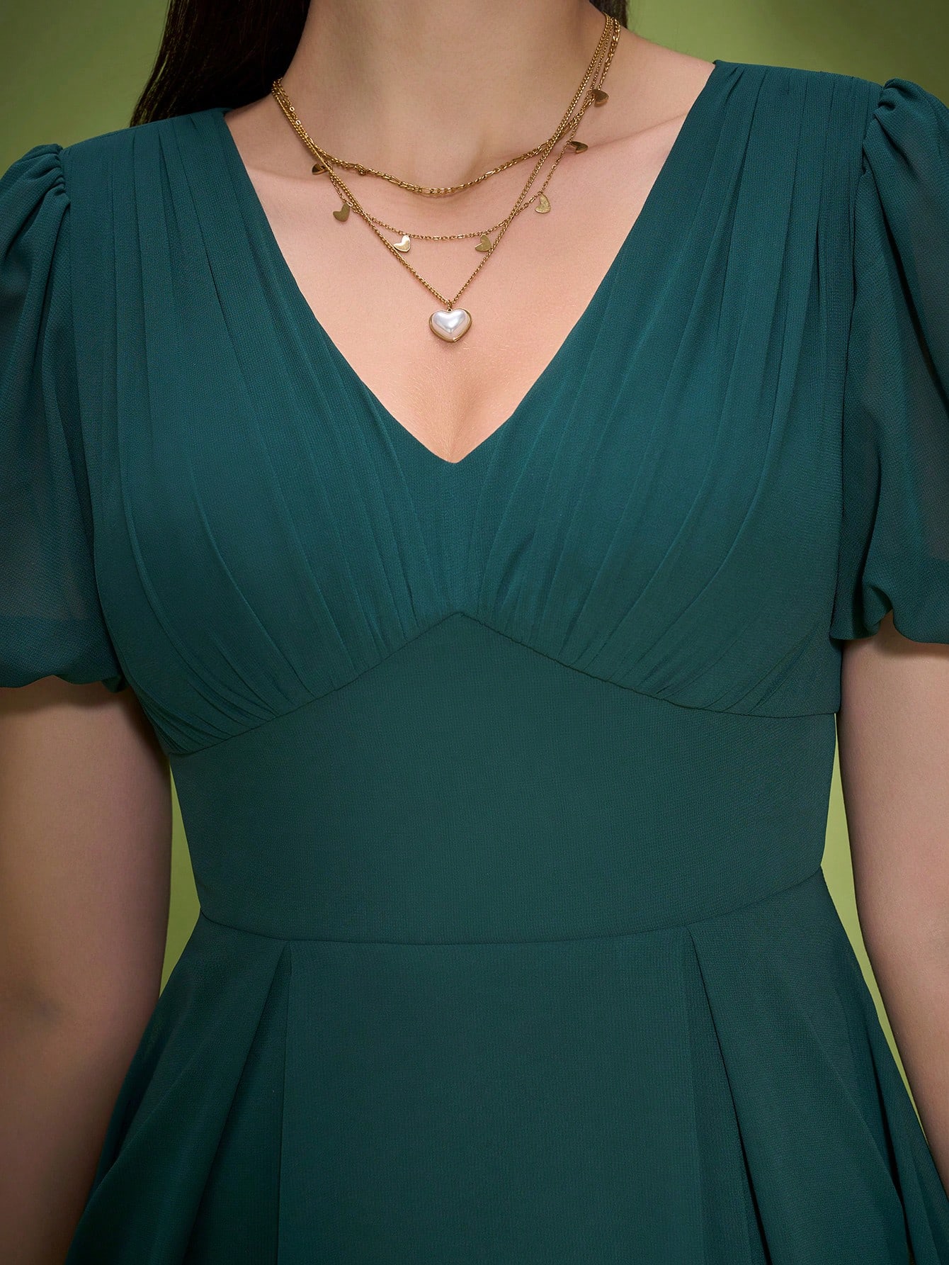 Leely Elegant V Neck Bishop Sleeve Evening Gown