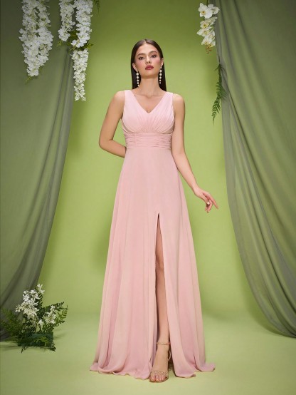 Leely Elegant V Neck Sleeveless Evening Gown