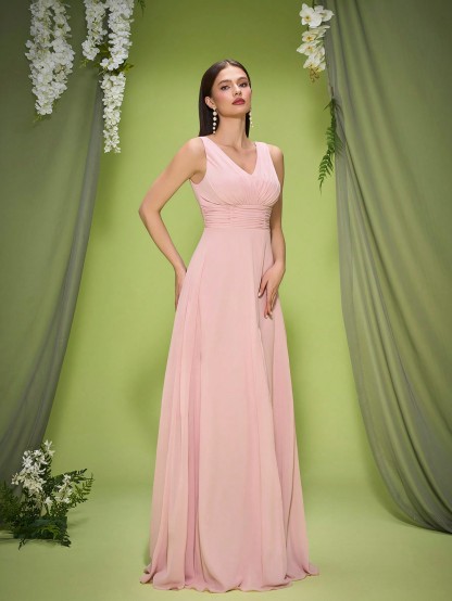 Leely Elegant V Neck Sleeveless Evening Gown