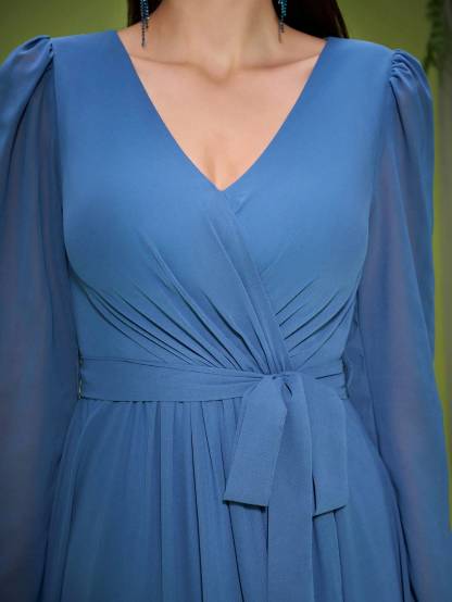 Leely Elegant V Neck Long Sleeve Evening Gown