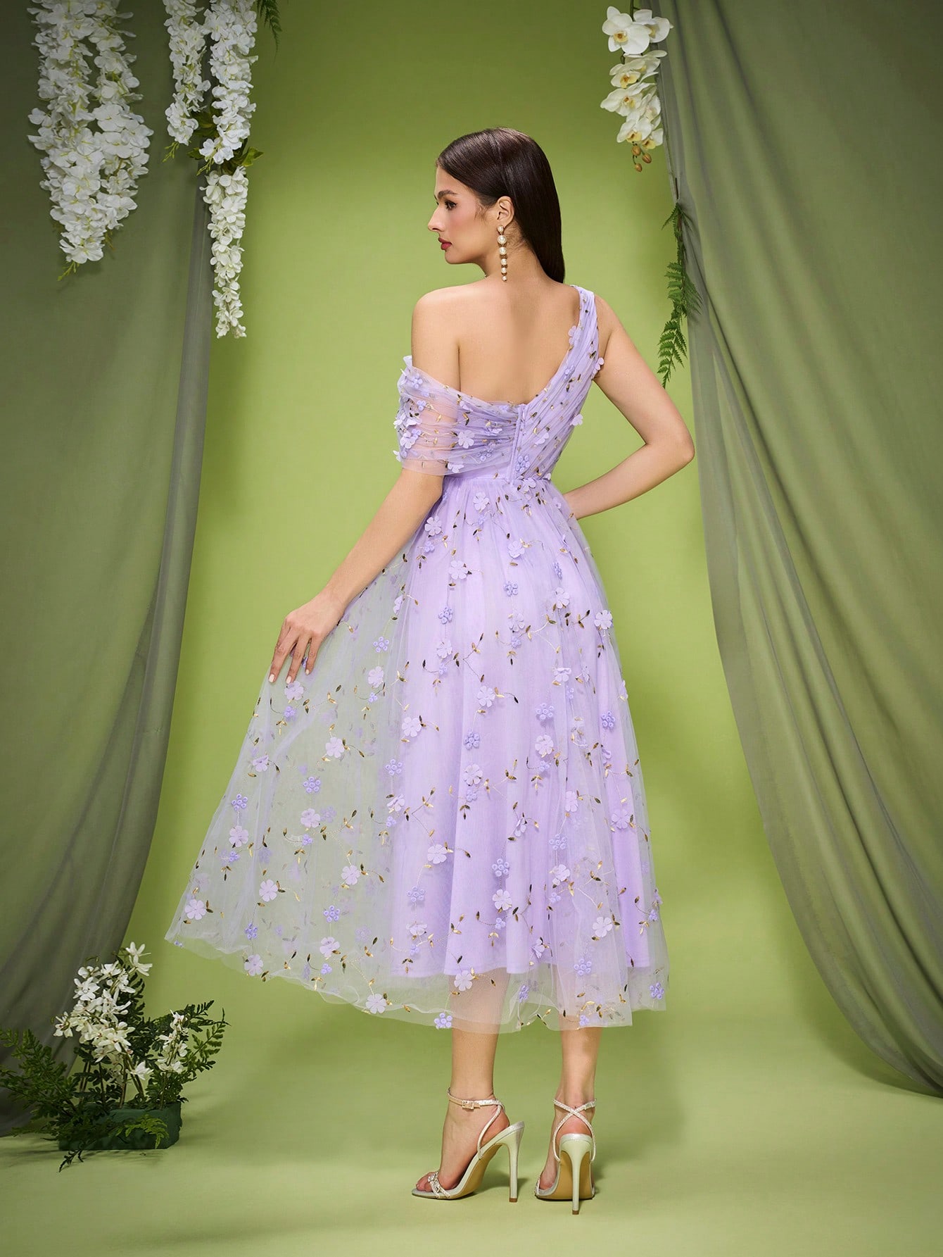 Leely Women's Elegant Asymmetrical Neck Sleeveless Prom Dress