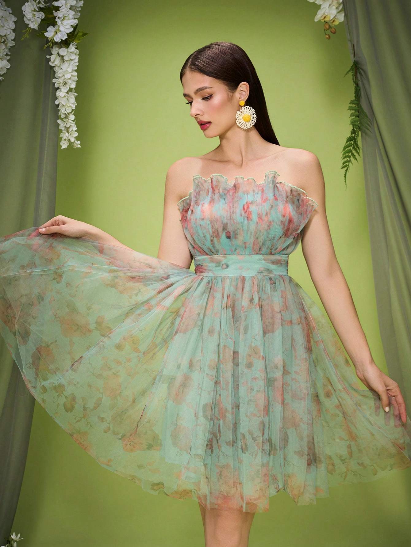 Leely Women's Elegant Sweetheart Cloak Sleeve Lace A-Line Dress