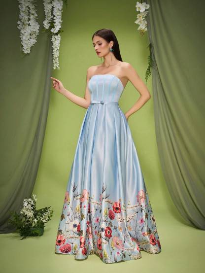 Leely Elegant Strapless Sleeveless Evening Gown