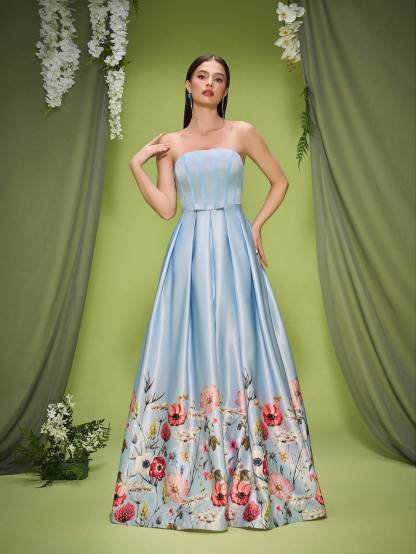 Leely Elegant Strapless Sleeveless Evening Gown