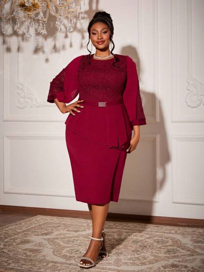 Leely Women's Elegant Sweetheart Cloak Sleeve Lace A-Line Dress