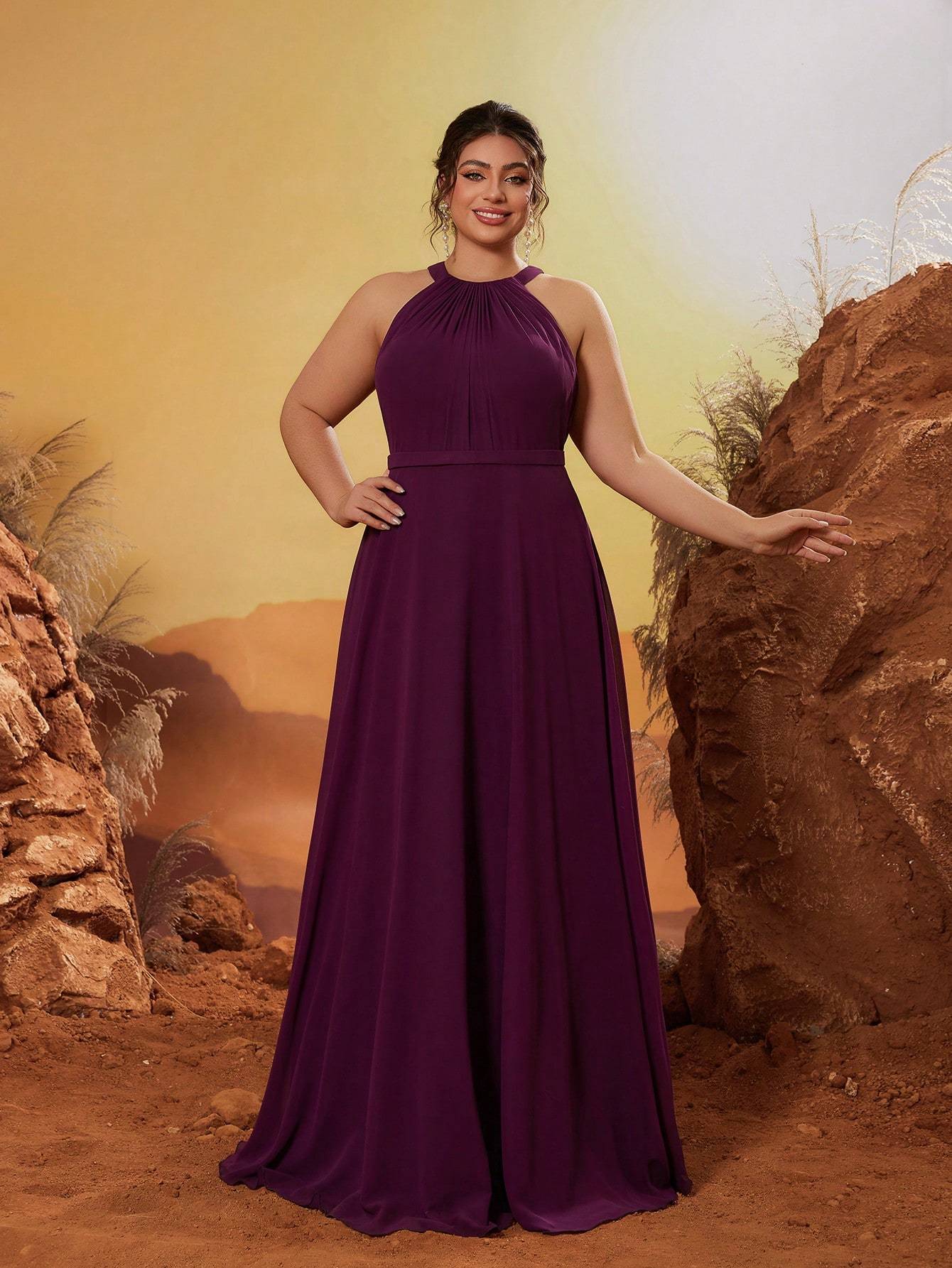 Leely Plus Women's Elegant Round Neck Sleeveless Party Dress