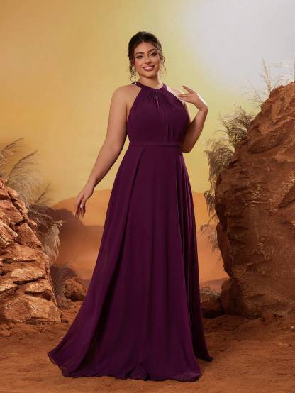 Leely Plus Women's Elegant Round Neck Sleeveless Party Dress