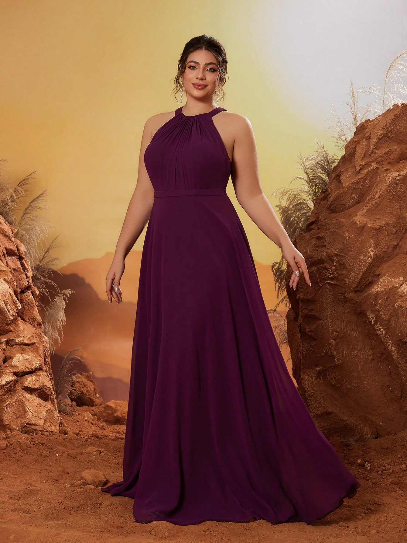 Leely Plus Women's Elegant Round Neck Sleeveless Party Dress