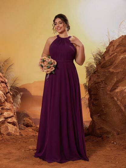 Leely Plus Women's Elegant Round Neck Sleeveless Party Dress