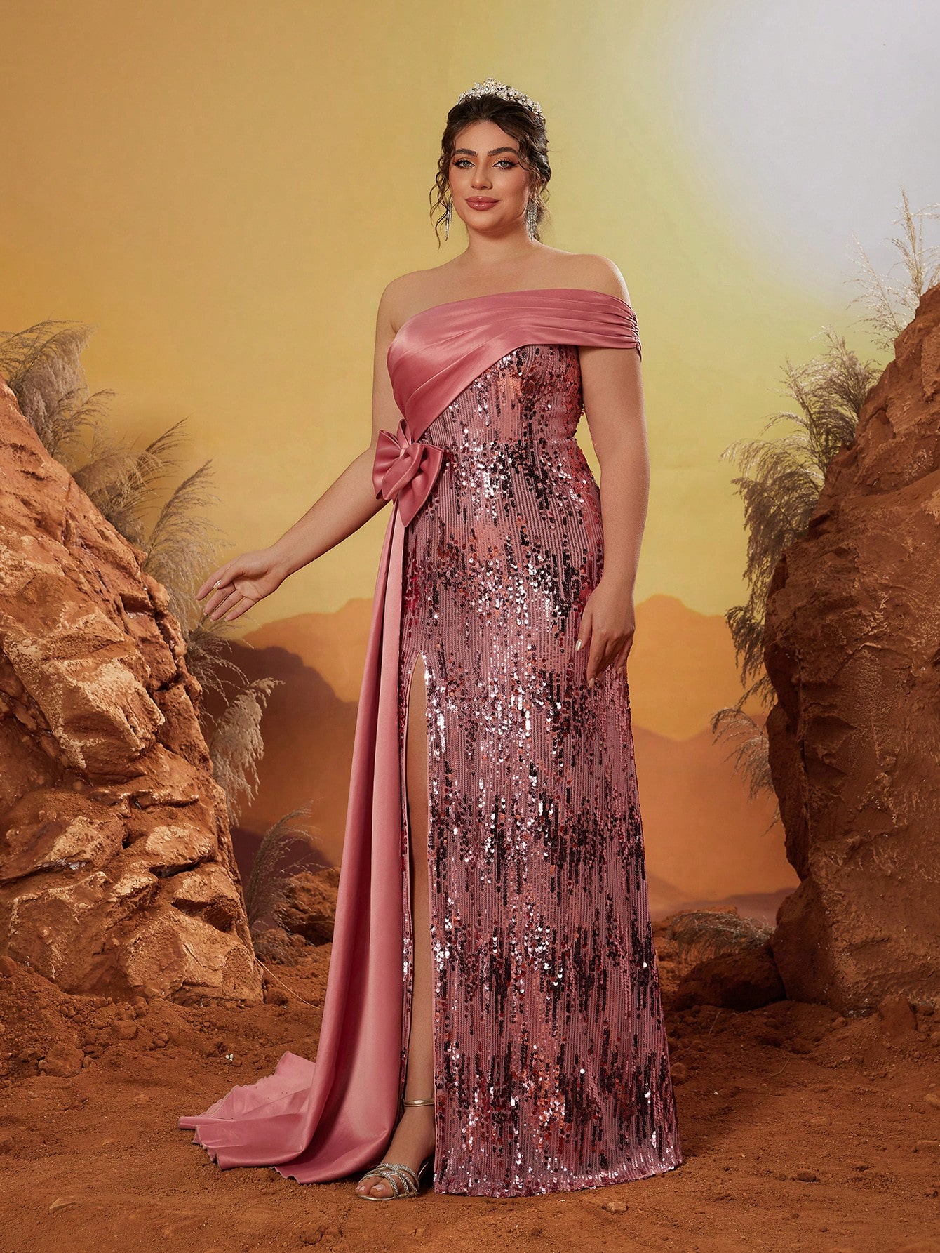 Leely Plus Women's Elegant Off The Shoulder Sleeveless Party Dresses