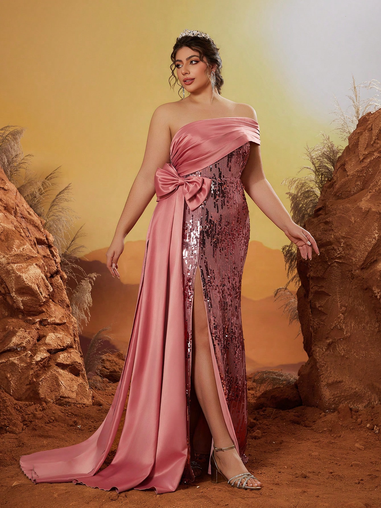 Leely Plus Women's Elegant Off The Shoulder Sleeveless Party Dresses