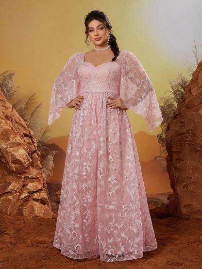 Leely Women's Elegant Sweetheart Cloak Sleeve Lace A-Line Dress