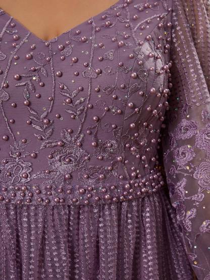 Leely Plus Women's V Neck Long Sleeve A‑Line Party Dress
