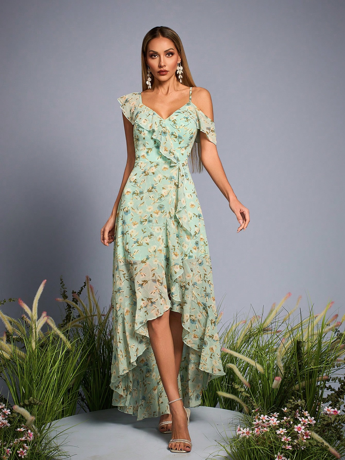 Leely Elegant Asymmetrical Neck Sleeveless Party Dresses