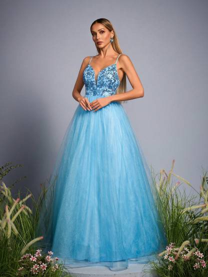 Leely Elegant Spaghetti Straps Sleeveless Prom Dress