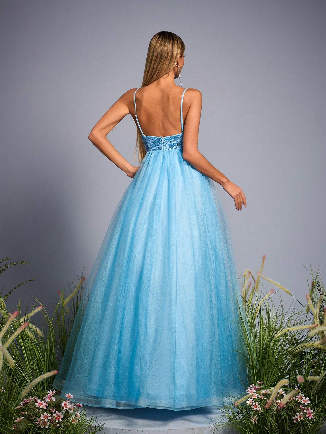 Leely Elegant Spaghetti Straps Sleeveless Prom Dress