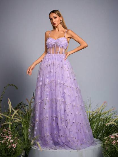 Leely Elegant Spaghetti Straps Sleeveless Evening Gown