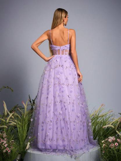 Leely Elegant Spaghetti Straps Sleeveless Evening Gown