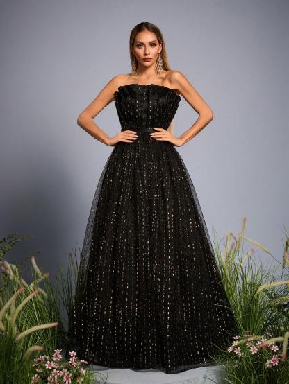 Leely Elegant Strapless Sleeveless Evening Gown