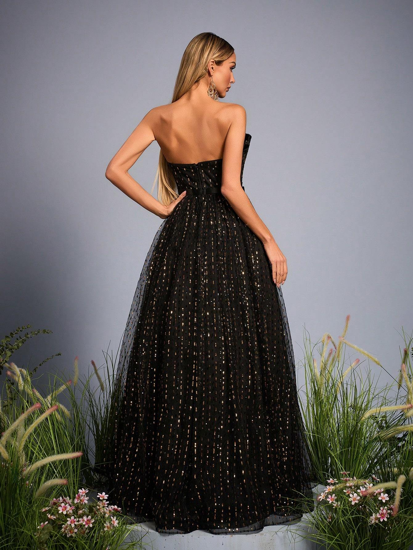 Leely Elegant Strapless Sleeveless Evening Gown