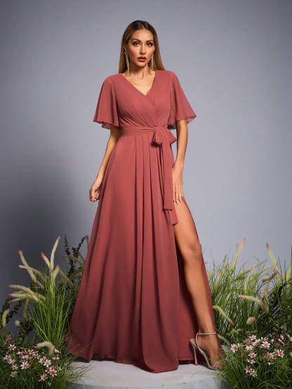 Leely Women's Elegant Sweetheart Cloak Sleeve Lace A-Line Dress