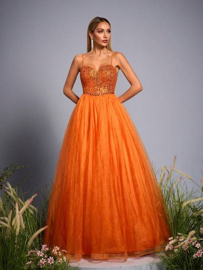 Leely Elegant Spaghetti Straps Sleeveless Prom Dress