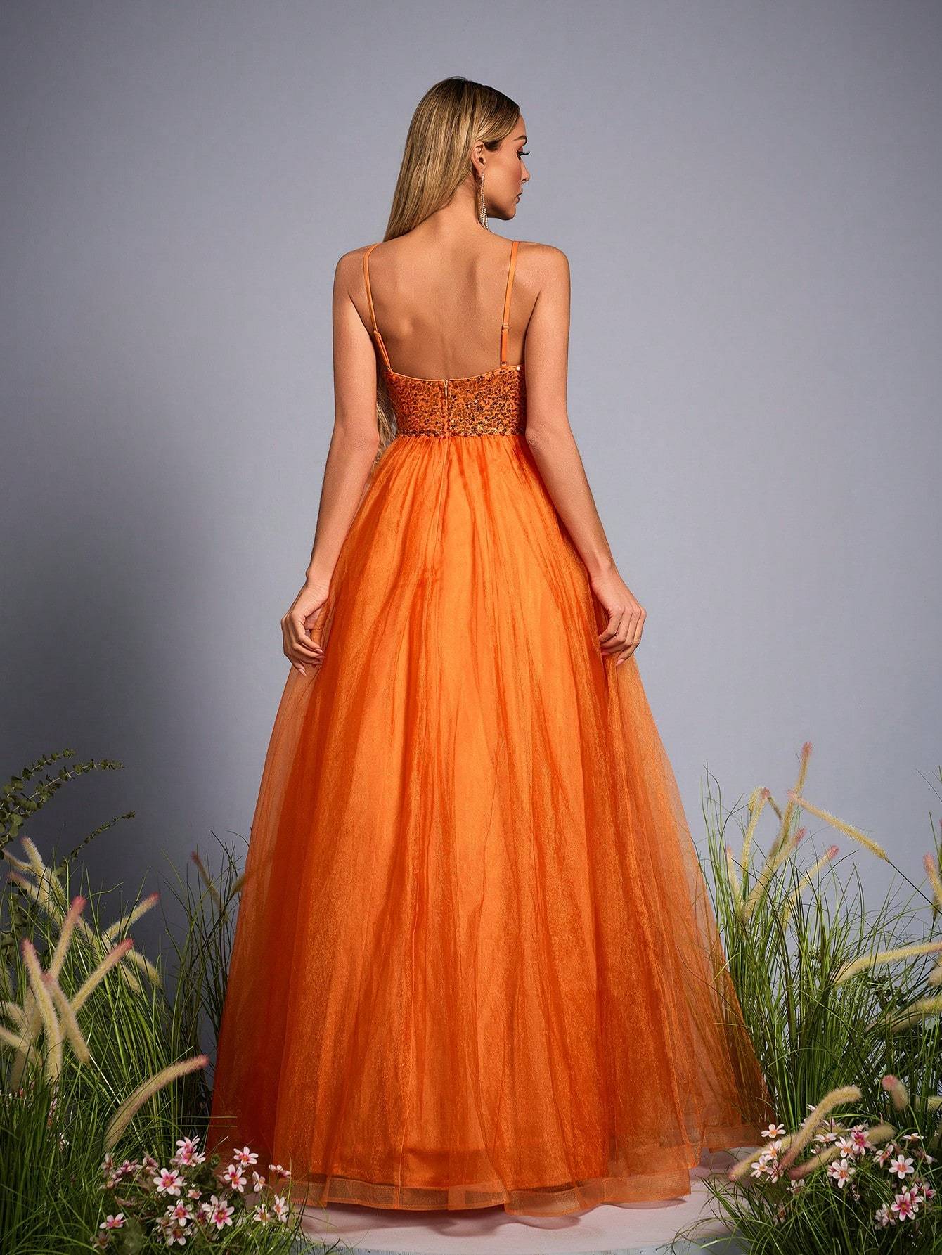Leely Elegant Spaghetti Straps Sleeveless Prom Dress