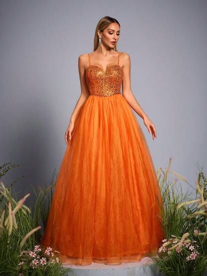 Leely Elegant Spaghetti Straps Sleeveless Prom Dress