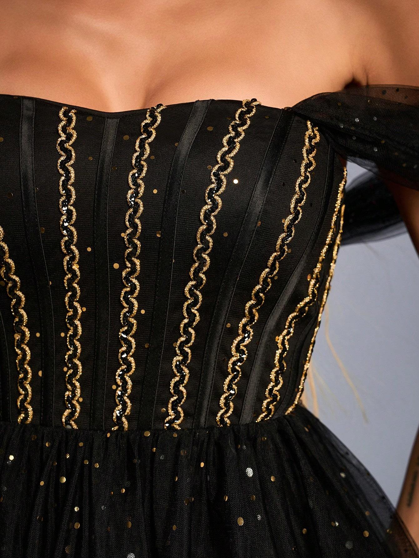 Leely Elegant Off The Shoulder Sleeveless Evening Gown