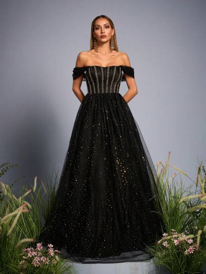 Leely Elegant Off The Shoulder Sleeveless Evening Gown
