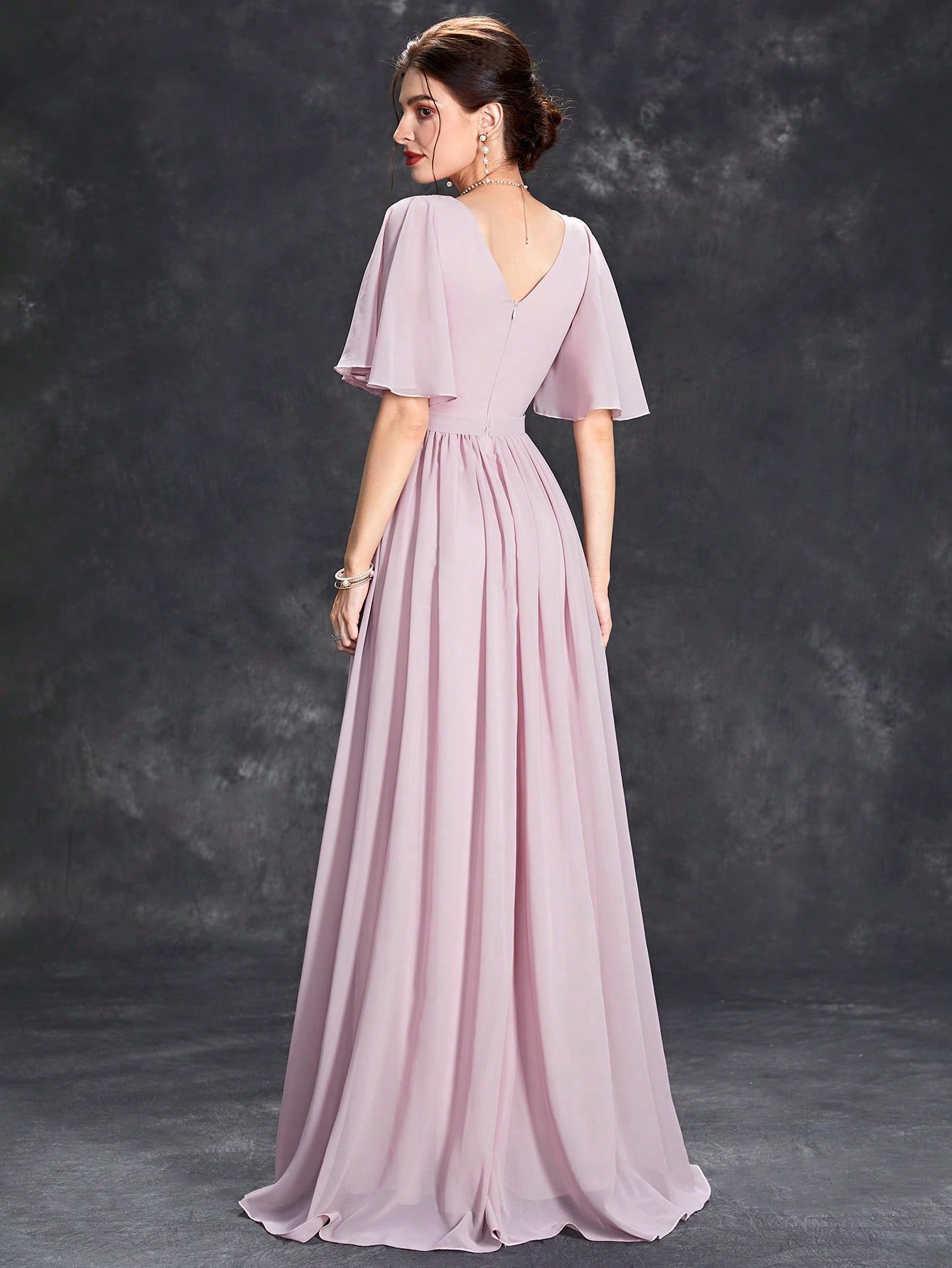 Leely Elegant V Neck Flare Sleeve Evening Gown
