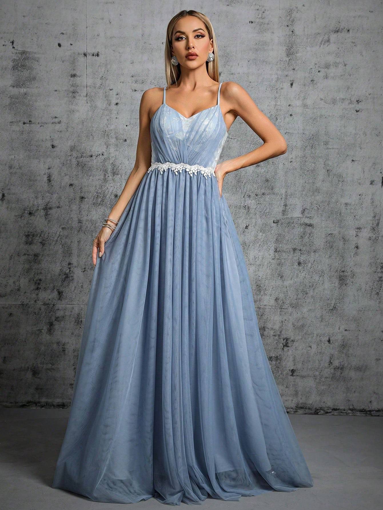 Leely Elegant Spaghetti Straps Sleeveless A Line Evening Gown