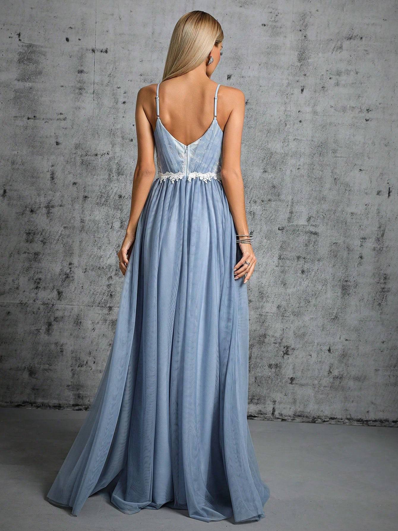 Leely Elegant Spaghetti Straps Sleeveless A Line Evening Gown