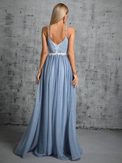 Leely Elegant Spaghetti Straps Sleeveless A Line Evening Gown