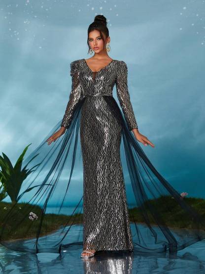 Leely Women's Elegant Sweetheart Cloak Sleeve Lace A-Line Dress